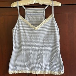 Ralph Lauren sleeveless pajama top w/built in bra, blue/white stripes, Large